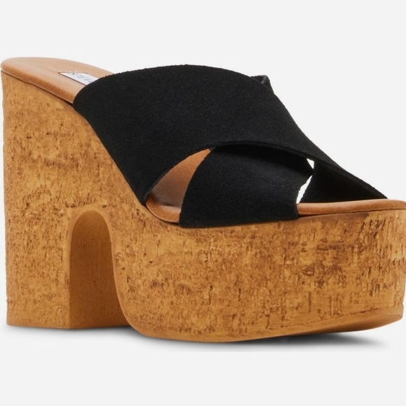 *Brand NEW* Steve Madden Black and Tan Platform Mules - Picture 1 of 5
